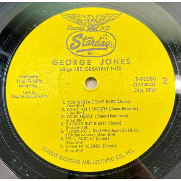 George Jones Sings His Greatest Hits LP Country Starday Mono T 90080 - Picture 3 of 6